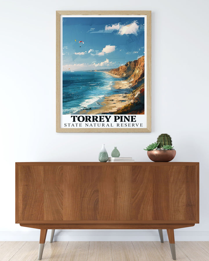 Elegant Torrey Pines art print showcasing the coastal beauty and beach scenery great for Mothers Day gifts and Fathers Day gifts