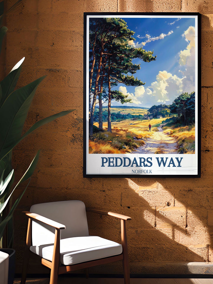 National Park Poster of the serene Norfolk Broads with vibrant colors and intricate details capturing the beauty of Castle Acre Kings Lynn perfect for nature lovers