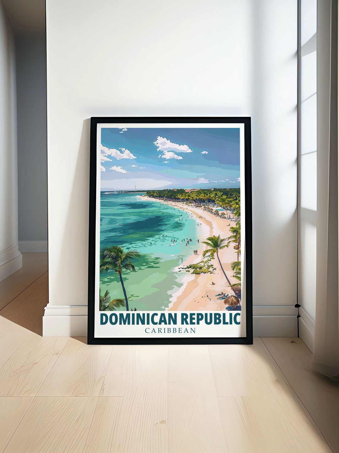 Punta Cana travel poster showcasing the stunning beaches and turquoise waters of this Caribbean paradise perfect for adding a touch of tropical charm to any home decor