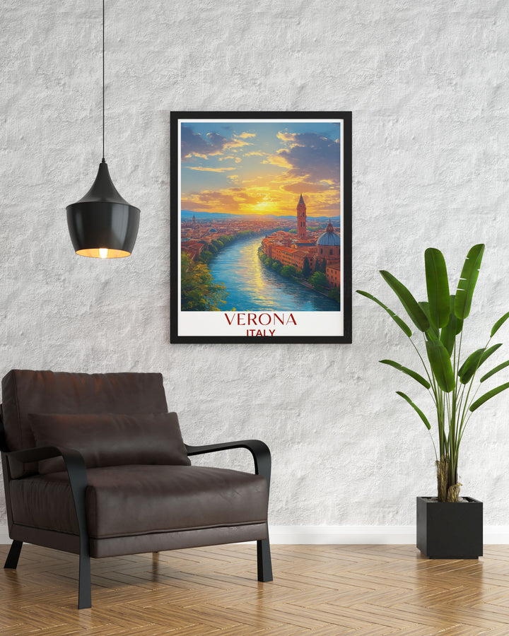 Detailed Castel San Pietro prints capturing the breathtaking views and architectural splendor of this Verona landmark perfect for gifting or enhancing your home decor with a touch of Italian sophistication and history.