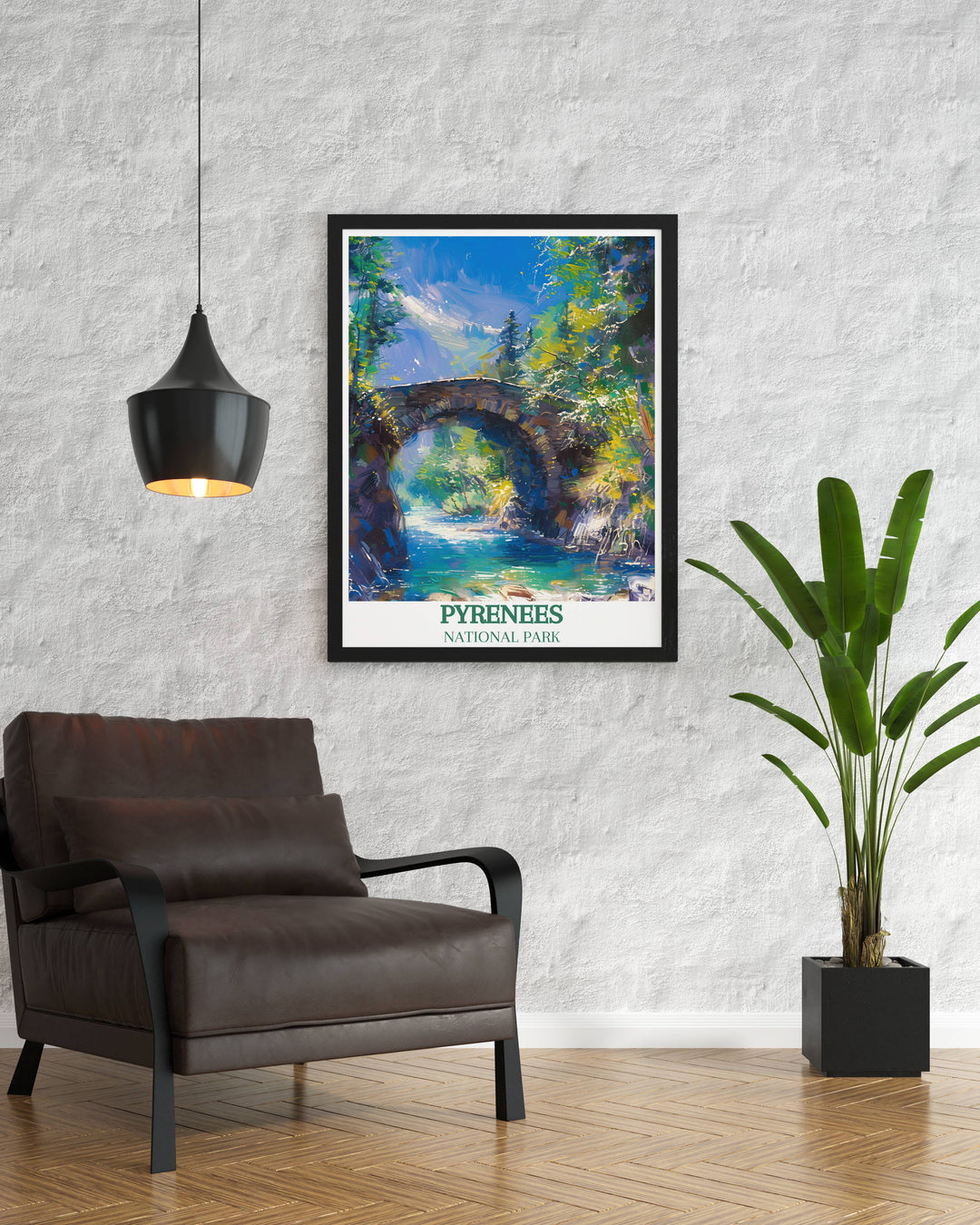 Modern print of Pont dEspagne featuring the scenic landscape of the Pyrenees France ideal for adding a touch of elegance to your living area.