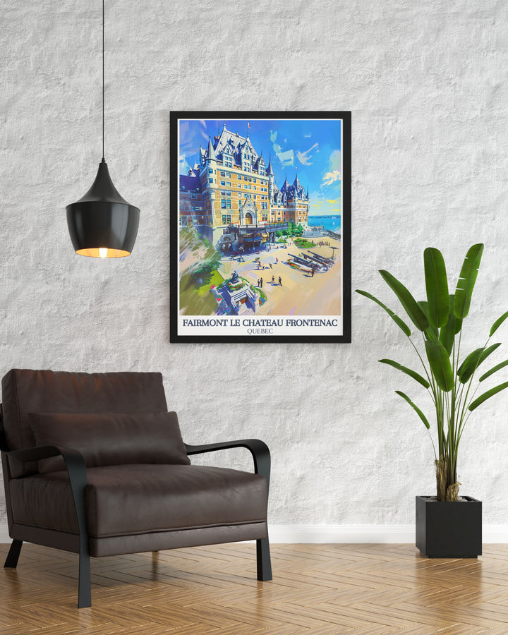 Stunning St. Lawrence River, The Chateau Frontenac Tower artwork. This Canada wall art is perfect for travel enthusiasts and history buffs, offering a glimpse into the rich heritage and architectural grandeur of Le Chateau Frontenac.