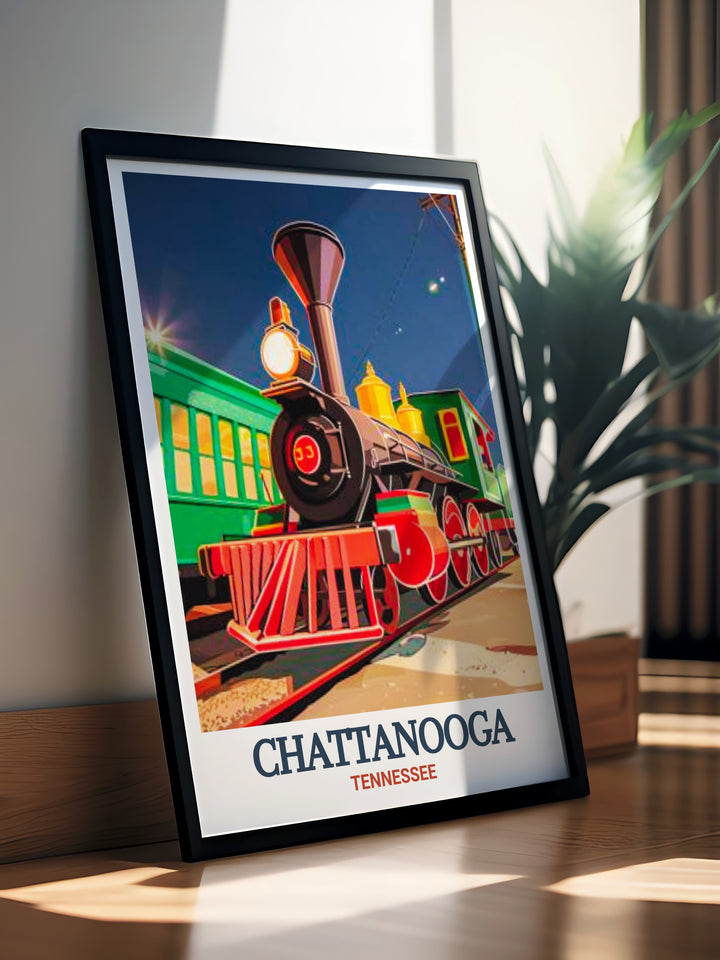 Contemporary Chattanooga Choo Choo City Print in black and white featuring a finely detailed street map and the iconic train station this art piece is perfect for those who appreciate both urban and natural elements in their home decor