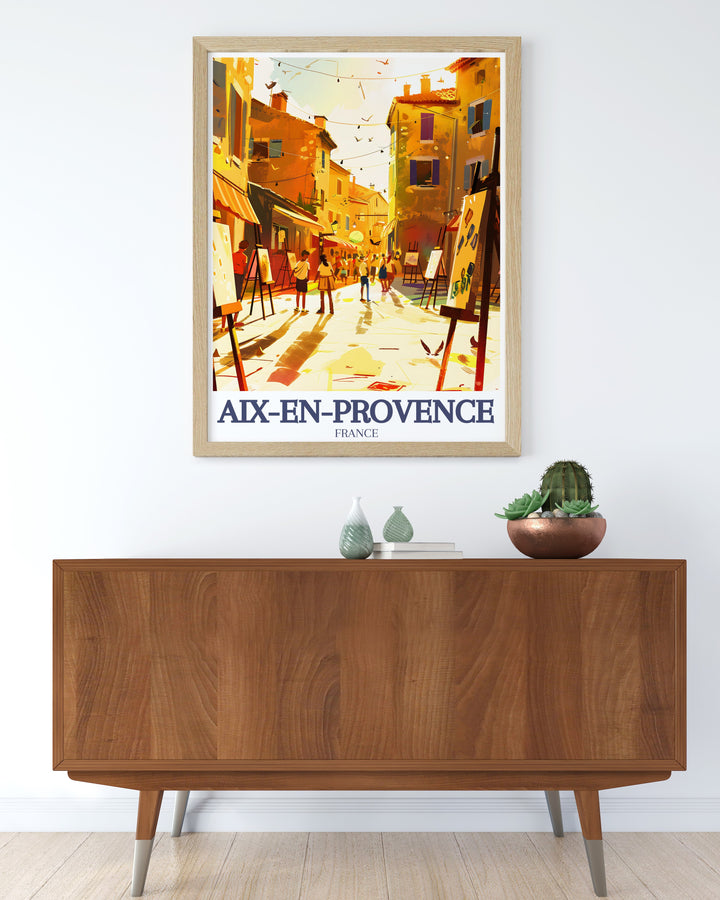 Beautiful art print of Cours Mirabeau Mazarin quarter in Aix En Provence with a vibrant depiction of the iconic avenue and architectural splendor ideal for home decor and thoughtful gifts