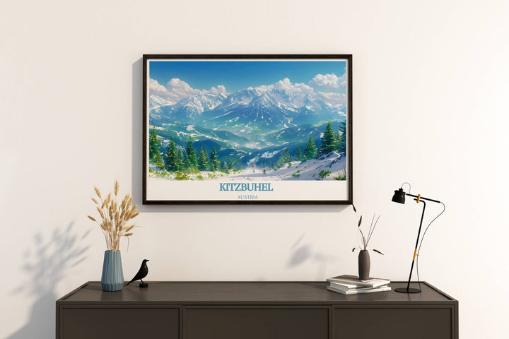 Kitzbuhel Print capturing the vibrant scenes of skiing Austria and the picturesque beauty of Kitzbuhel Austria an ideal piece for enhancing your home decor with alpine elegance