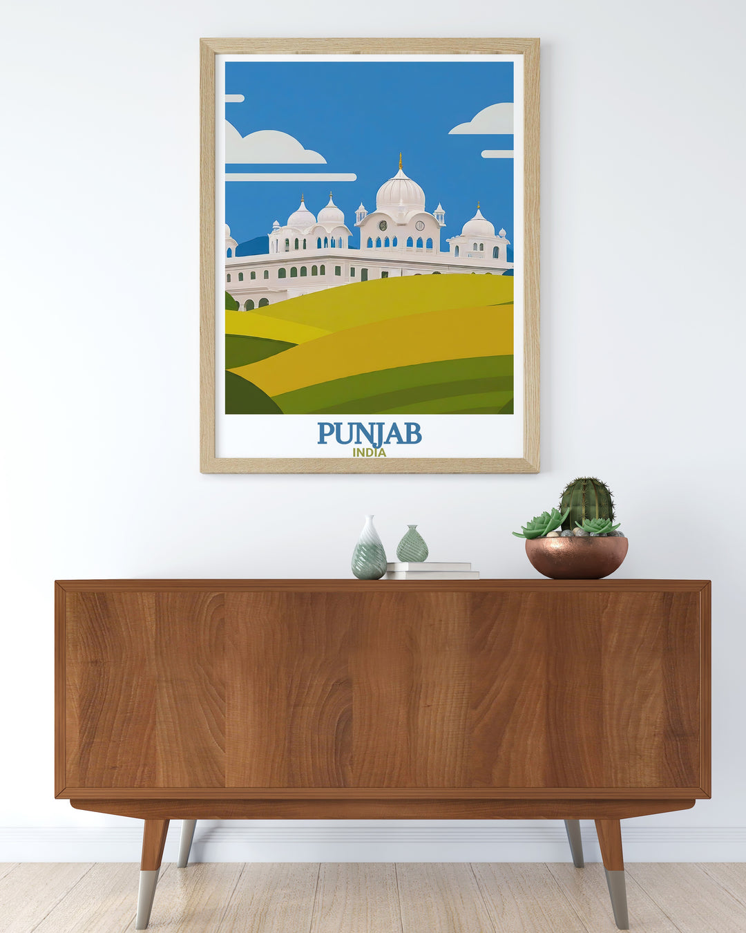 A stunning art print of Anandpur Sahib, one of Punjabs most important landmarks. This piece is perfect for those who love Indian culture and want to display it in their homes.