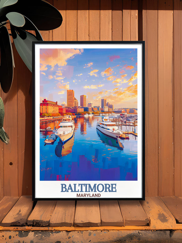 Vintage Inner Harbor print that captures the historic charm of Baltimores waterfront this elegant wall art piece is perfect for adding a touch of nostalgia to your home decor and celebrating the citys rich artistic heritage