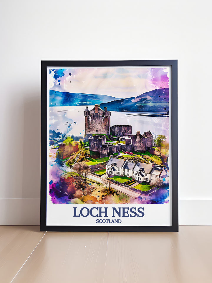 This Loch Ness Drumnadrochit wall print showcases the serene beauty of Loch Ness and the surrounding Scottish Highlands. Perfect for home decor enthusiasts looking to add a unique and captivating piece to their living space.