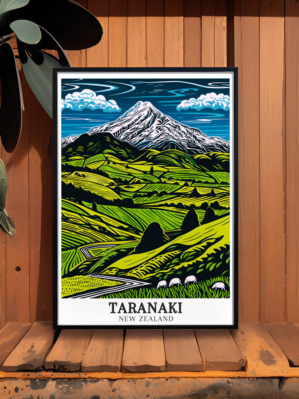 Elegant Mount Taranaki framed print featuring the stunning landscapes of Egmont National Park ideal for adding sophistication and charm to any living space