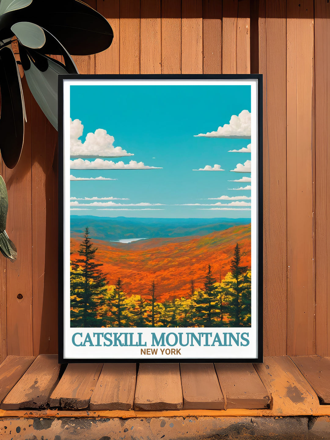 Catskill Park modern art prints highlight the stunning landscapes of New York. Featuring the Catskill Mountains, this travel poster is perfect for anyone seeking elegant home decor or looking for the ideal New York gift for nature lovers.