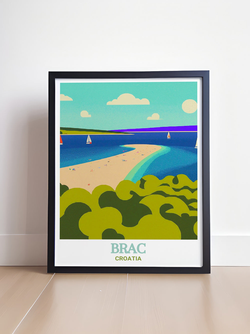 Our Croatia wall art of Zlatni Rat Beach on Brac Island is a stunning representation of one of the countrys most famous landmarks. The detailed print captures the natural beauty and tranquility of this iconic beach