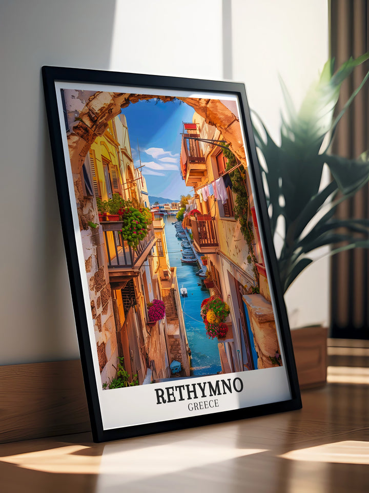 Greece Travel Print showcasing Rethymno and Old Town Crete a beautiful addition to your home this art print brings the rich history and vibrant culture of Crete to your walls ideal for anyone looking to enhance their space with Greece wall art