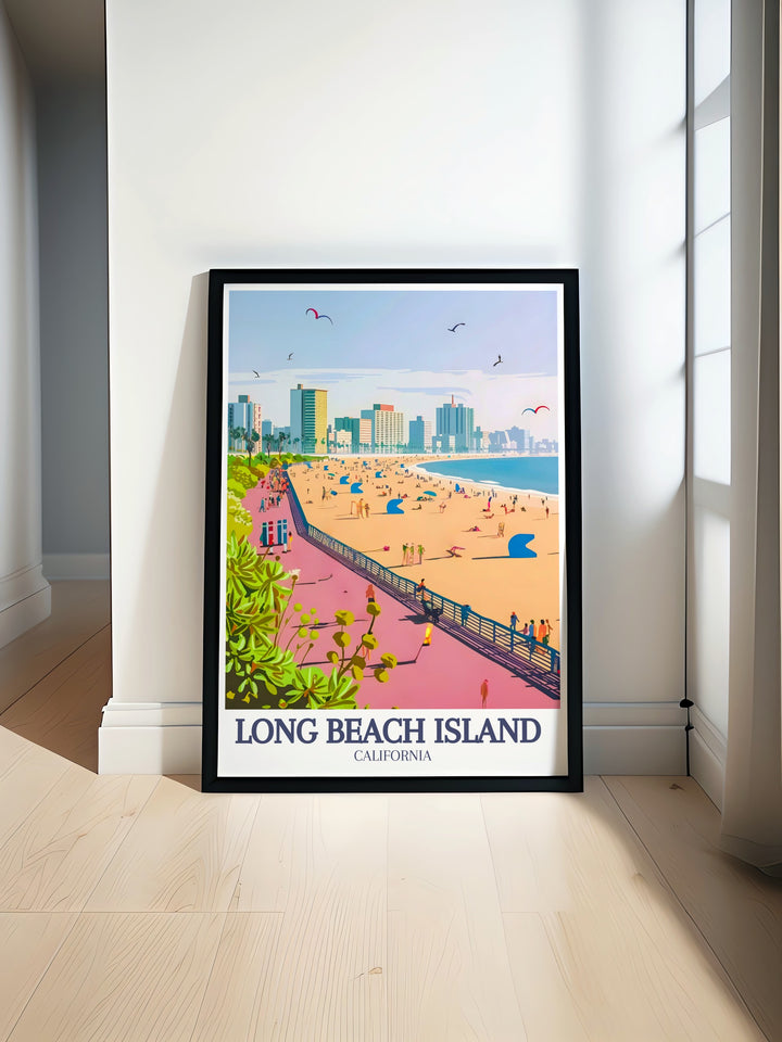 A minimalist art print showcasing Long Beach Islands famous boardwalk, offering a perfect balance between history and modern design. This black and white street map makes an elegant addition to your home or office, perfect for those who love coastal landscapes.