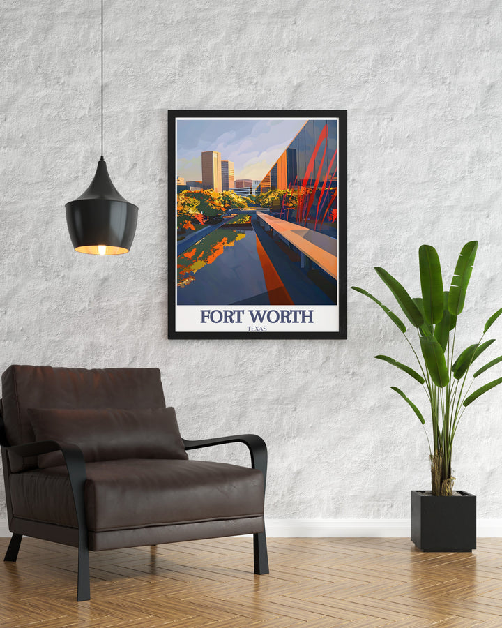 This Fort Worth poster print captures the stunning skyline of the city, with the Fort Worth Cultural District and the landmarks of Tarrant County beautifully rendered. Ideal for travel enthusiasts and lovers of Texas culture, this art piece is a vibrant addition to any living space.