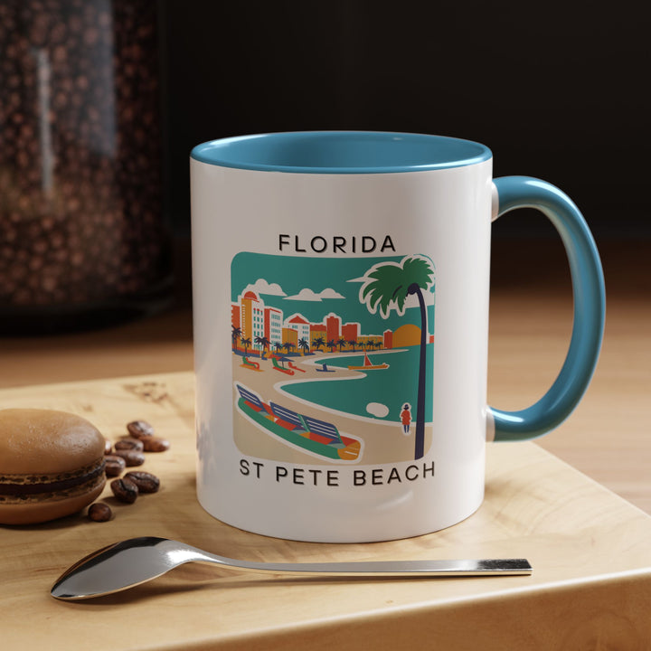 Celebrate the sunny shores of St. Pete Beach, Florida with this beautifully designed mug. Perfect for coffee, tea, or hot chocolate, this ceramic mug features vibrant artwork and is dishwasher and microwave safe, making it ideal for gifting or daily use.