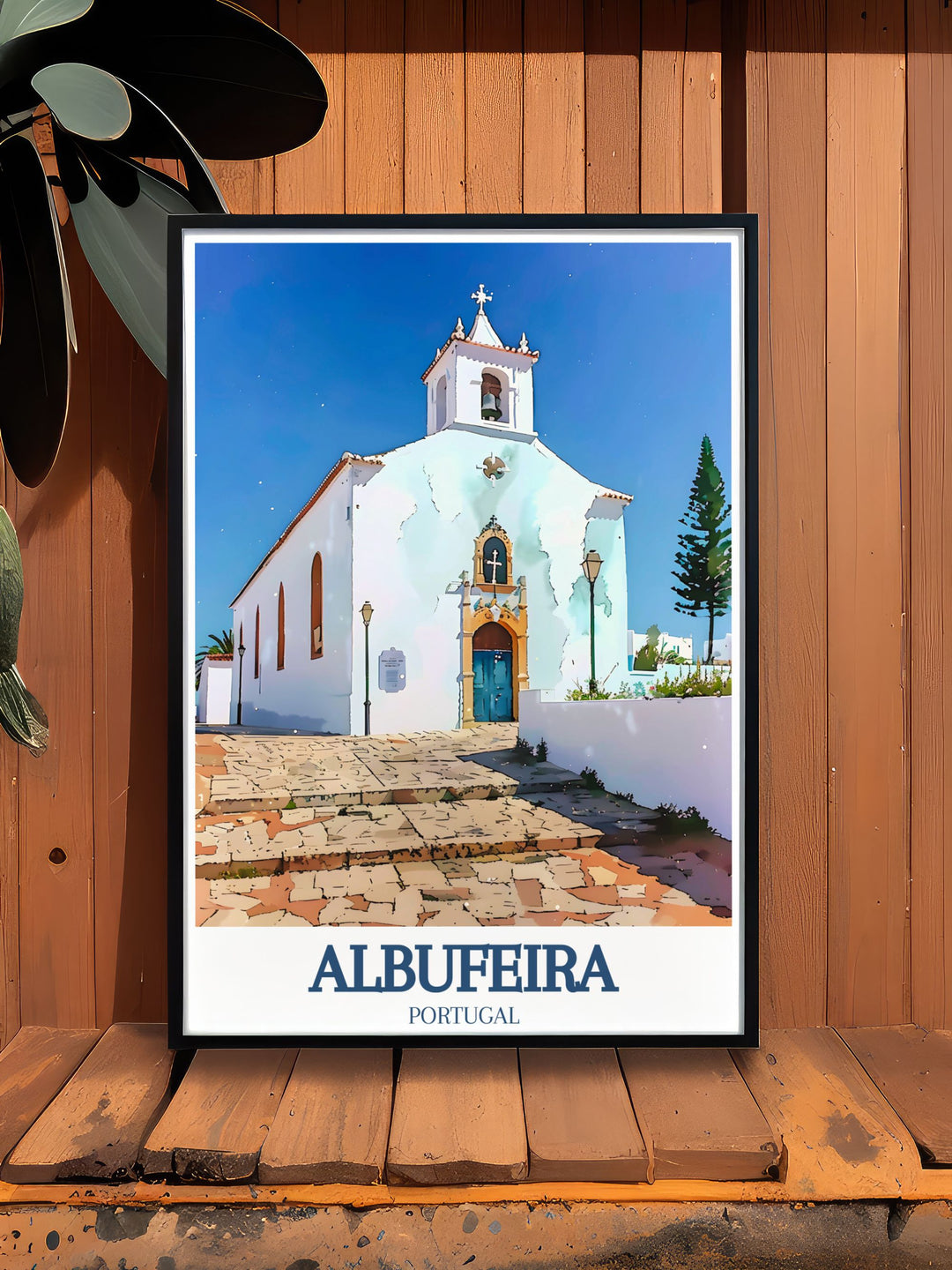 High quality print of St Anna Church in Albufeira, Portugal, capturing the intricate architecture and serene surroundings of this beloved landmark.