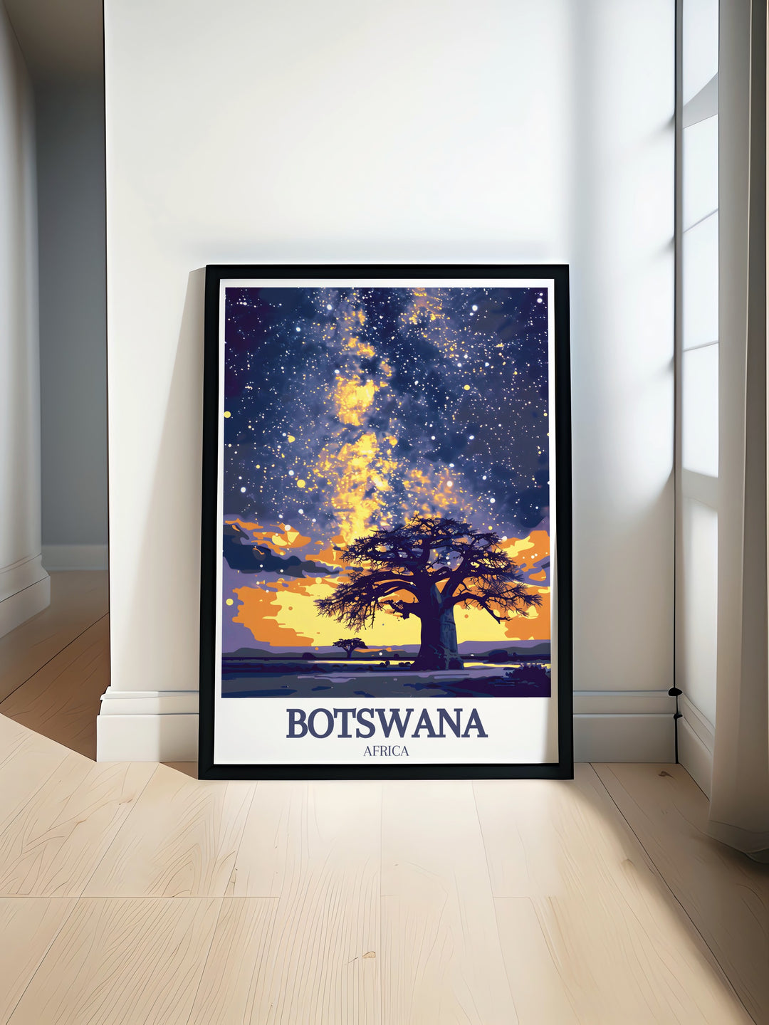 Stunning Botswana wall art featuring the Kalahari basin and Makgadikgadi Pans. Discover the beauty of these regions with vibrant Botswana prints perfect for home decor and art lovers seeking unique travel inspired artwork.
