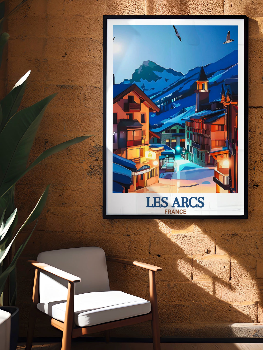 The "Les Arcs Travel Print" captures the energy and excitement of snowboarding in the French Alps, with the charming Les Arcs 1950 Village at the center. This poster is a perfect addition to your decor, celebrating the beauty of winter sports and alpine landscapes.