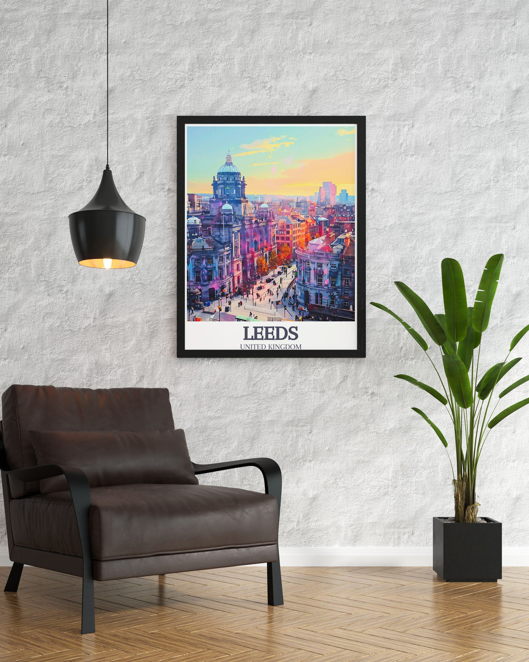 Beautiful Leeds Corn Exchange and Briggate High Street print highlighting the rich history and cultural significance of Leeds. Ideal for enhancing your England wall decor and creating a focal point in your living space with Leeds Corn Exchange artwork.