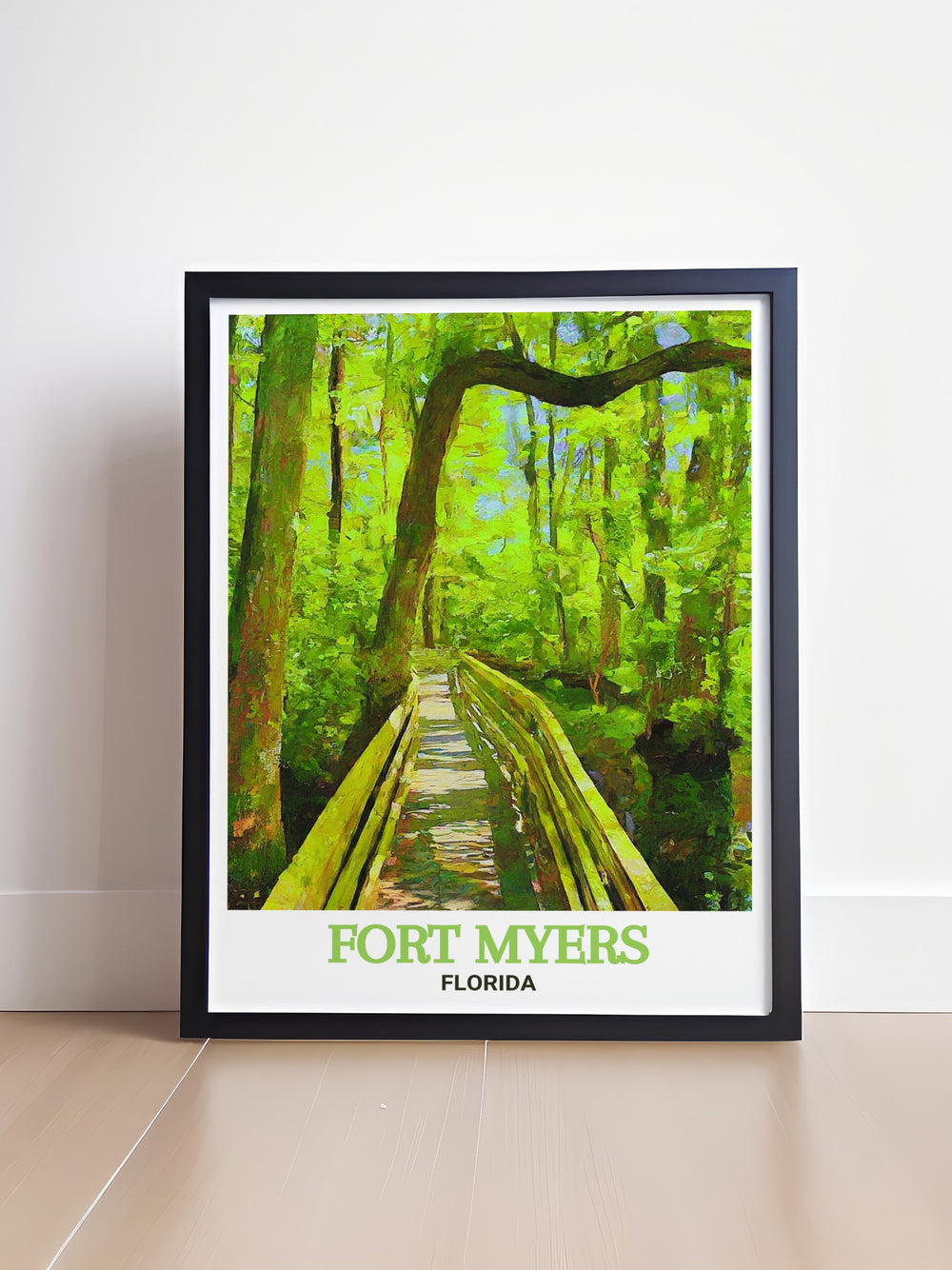 Travel art print of Six Mile Cypress Slough Preserve featuring detailed illustrations of the vibrant greenery and serene waters. This Florida gem brings the charm of Six Mile Cypress into your home, making it a perfect addition for those who appreciate natural landscapes.