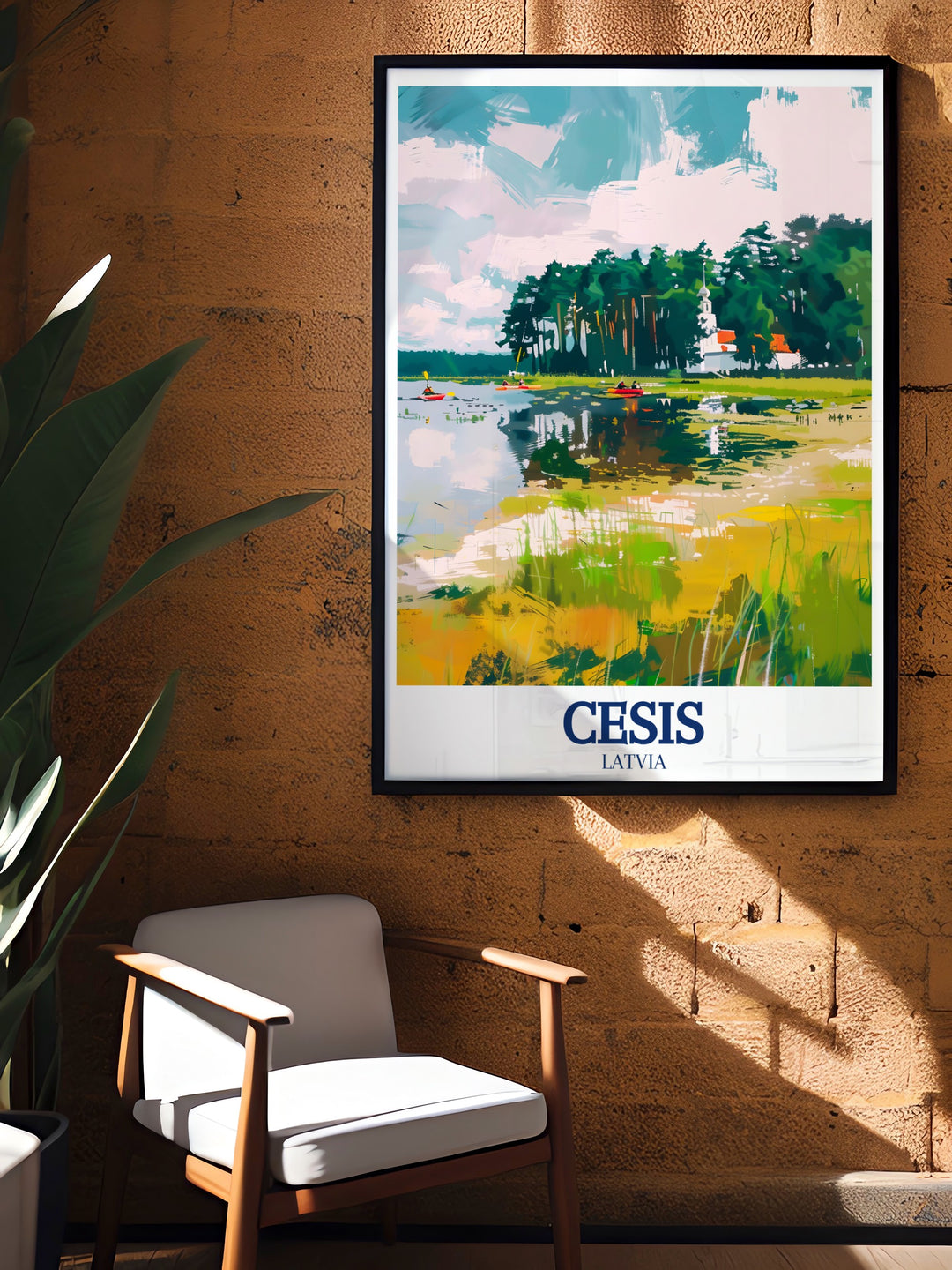 Custom wall art of Cēsis, highlighting the towns historic charm, the peaceful Gauja River, and the breathtaking scenery of Gauja National Park. Perfect for nature lovers and those with a passion for Latvian culture.