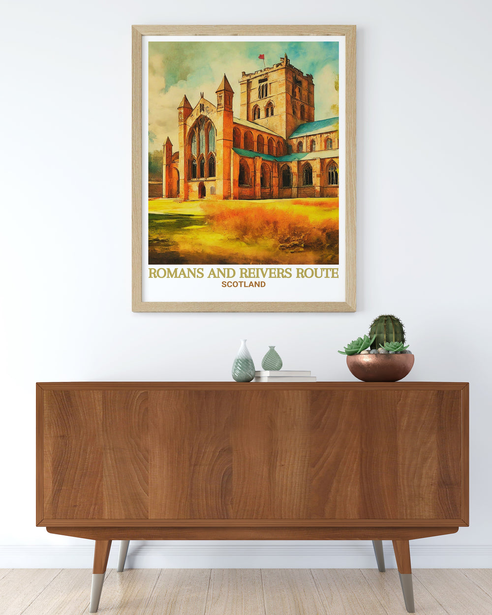 Enjoy the vibrant landscapes of the Scottish Borders with this Romans and Reivers Route print featuring Hexham Abbey ideal for framing and adding to your National Park art collection a perfect addition to any room celebrating Scotlands rich history and hiking trails.