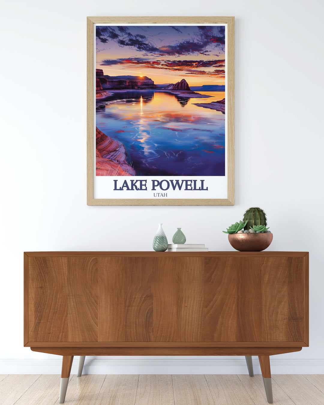 Experience the beauty of Lake Powell with this travel print featuring Glen Canyon cove and Padre Bay. Ideal for adding a serene and scenic touch to your living space or as a unique travel inspired gift.