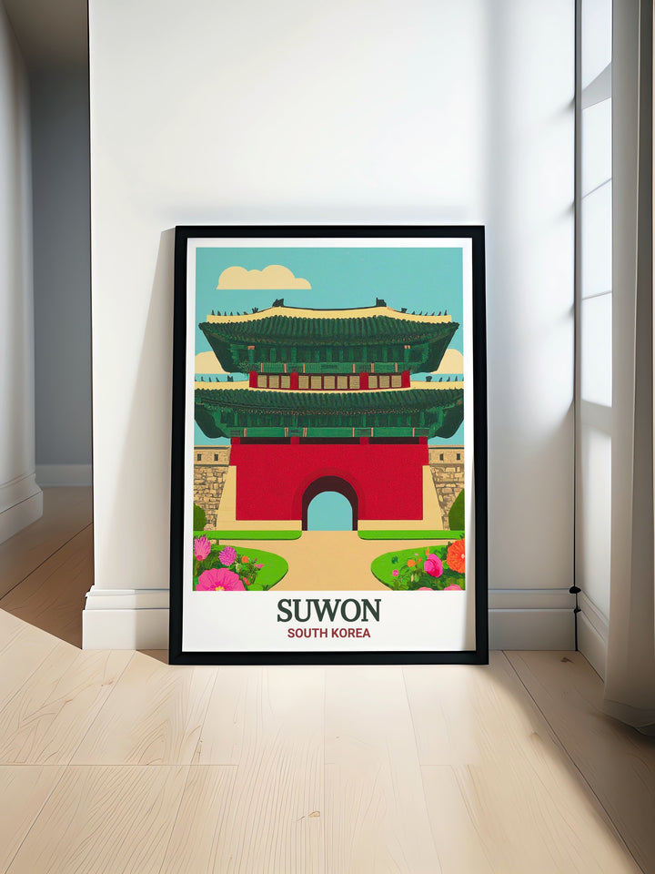 This canvas art of Paldalmun Gate, located in Suwon, South Korea, brings the countrys historical charm into your home. The vibrant depiction of this iconic landmark makes it a perfect piece of wall art for lovers of travel and architecture.