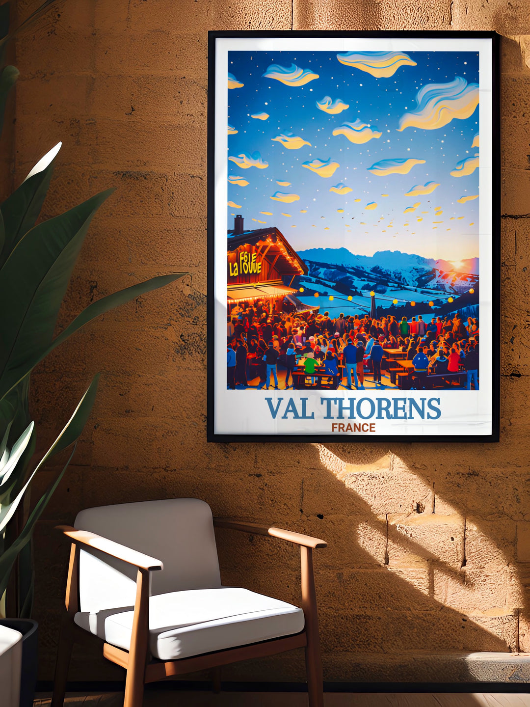 La Folie Douce artwork featuring Val Thorens ski resort a travel poster that transforms your home into an alpine retreat perfect for those who love skiing and want to showcase their passion for winter sports with elegant decor and modern art prints.