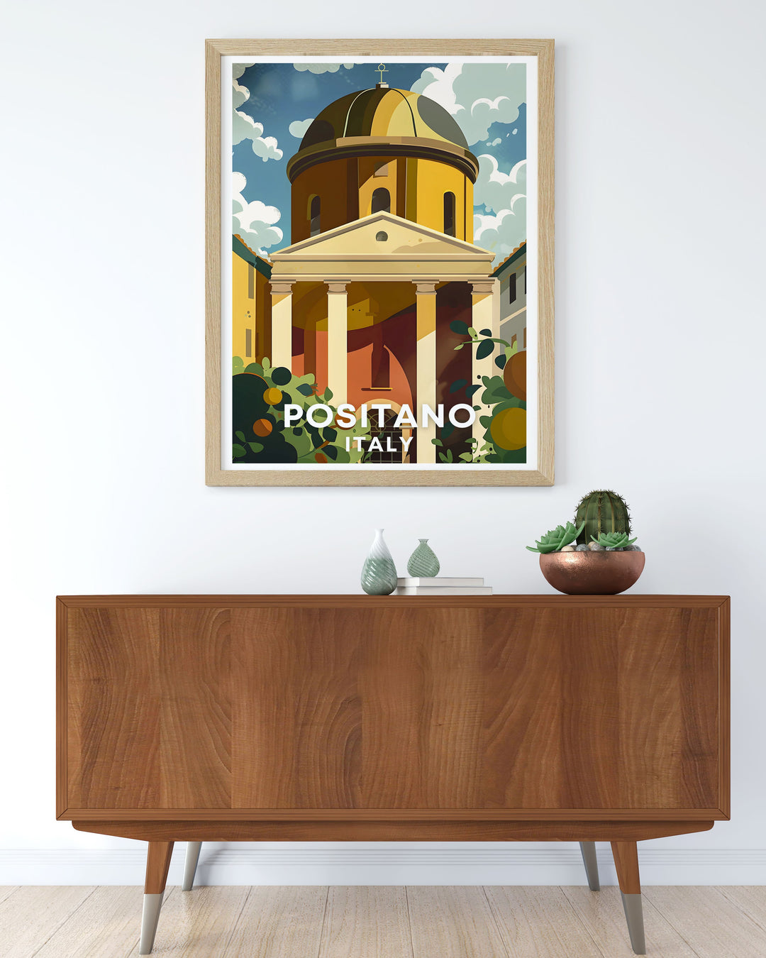 Amalfi Coast Print featuring The Chiesa di Santa Maria Assunta brings the picturesque beauty of Positano into your home. This Positano Wall Art is ideal for adding a touch of sophistication to your living room bedroom or office decor