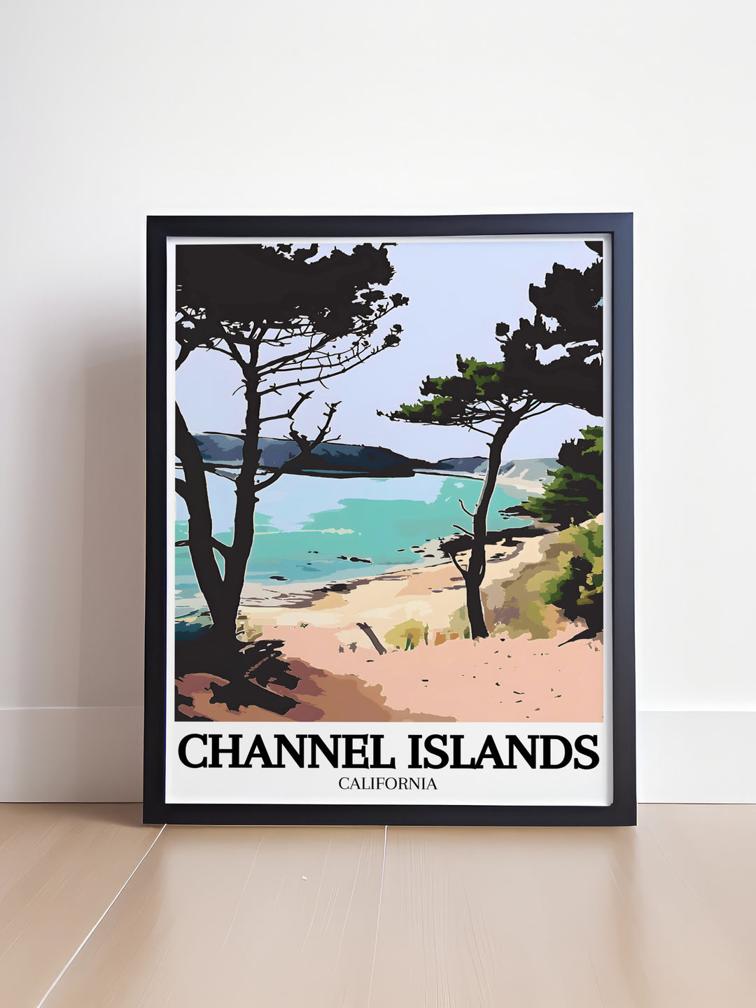 National Park print featuring Santa Cruz Island, Painted Cave sea cave and Anacapa Island lighthouse perfect for adding elegance and natural beauty to any room in your home.