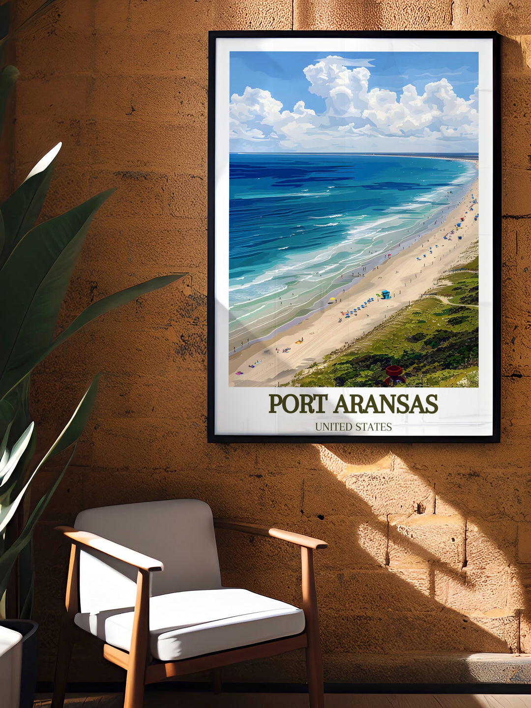 Bring the serene landscapes of Port Aransas Beach into your home with this vibrant travel poster. The detailed illustration captures the beauty of the Texas coast, making it a must have for any coastal decor.