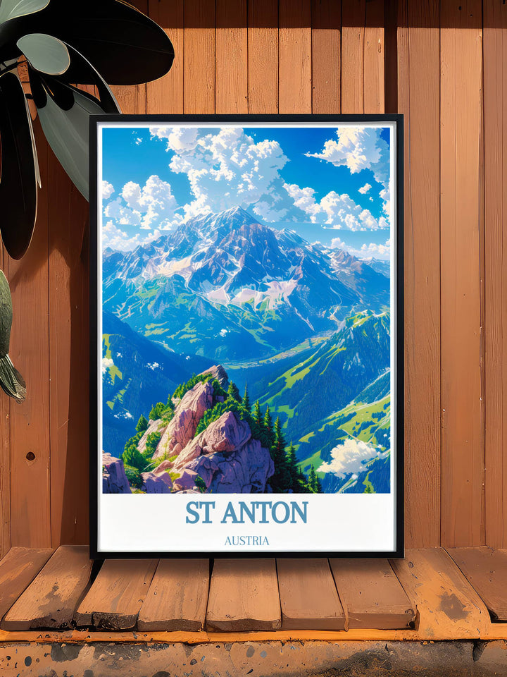 St Anton Ski Print and Valluga Mountain Framed Prints offer a sophisticated touch to any living space. The vintage ski poster style adds a nostalgic feel while the vibrant colors and dynamic composition capture the excitement of winter sports.