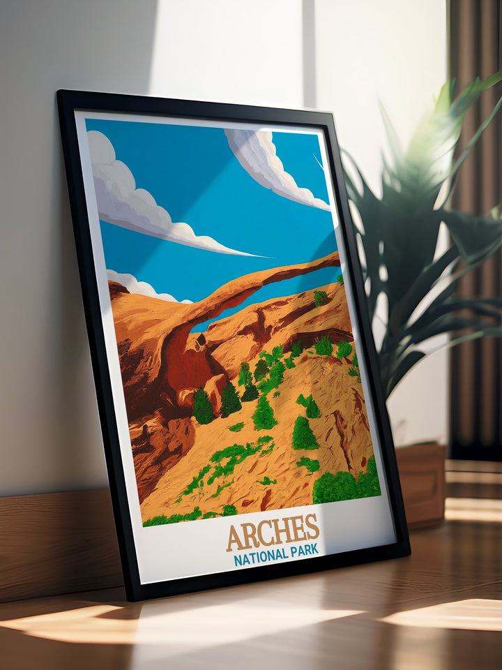 Vivid Landscape Arch poster from Arches National Park providing a daily reminder of natures grandeur and making an excellent addition to any living space for those who love National Park travel.