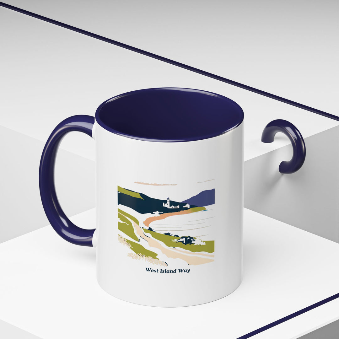 The West Island Way mug features a detailed design of the beautiful island trail. Perfect for anyone who loves nature, it is a great gift for hiking enthusiasts. Use it for coffee or tea, and enjoy its practicality and artistic value.