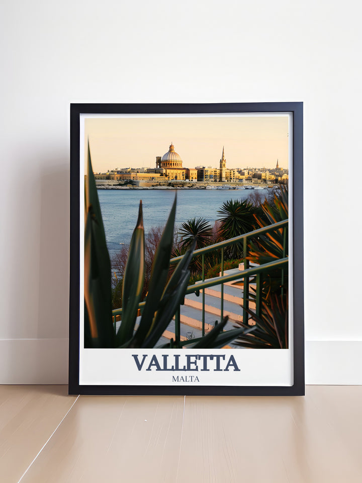 Our Malta poster features Vallettas most recognizable landmarks, including the Basilica and the Grand Harbour. The artwork offers a stunning portrayal of the Mediterranean city, making it an ideal wall art piece for travelers and art enthusiasts.