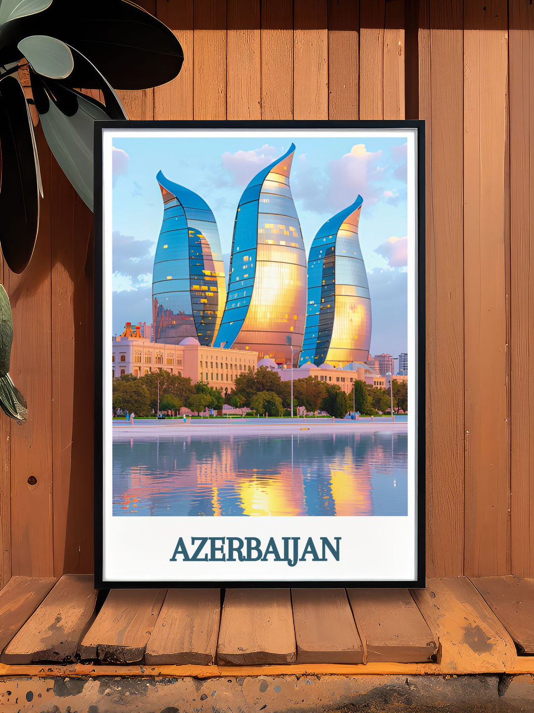 Baku poster featuring Flame Towers a bold and modern representation of Azerbaijans capital city this digital download artwork adds sophistication and style to any room a perfect travel gift for those who love modern architecture and cultural travel prints