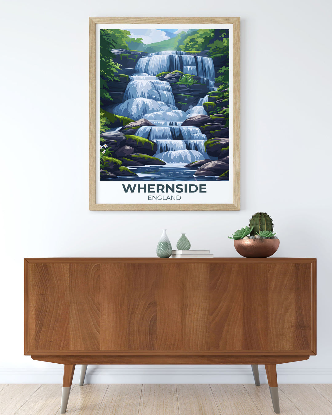 Personalized custom print of Force Gill Waterfall, capturing the waterfalls soothing cascades and lush surroundings. Perfect for creating a unique piece of art that reflects your love for Yorkshires natural beauty.