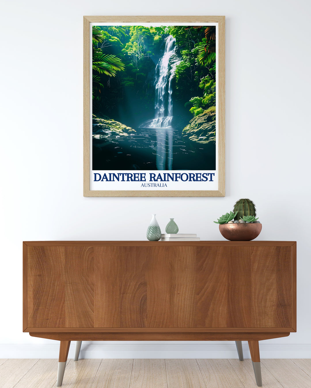 Spring Creek Falls Art Print highlights the peaceful beauty of the falls, paired with the lush greenery of the Daintree Rainforest and the wide open beauty of Mowbray Valley. This wall art is ideal for creating a calming atmosphere in your home.