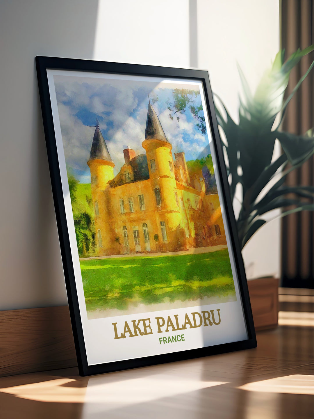 A stunning travel poster featuring Lake Paladru, capturing the lakes natural beauty and serene ambiance. The print is perfect for anyone who loves peaceful lakeside settings and wants to bring a piece of France into their home.