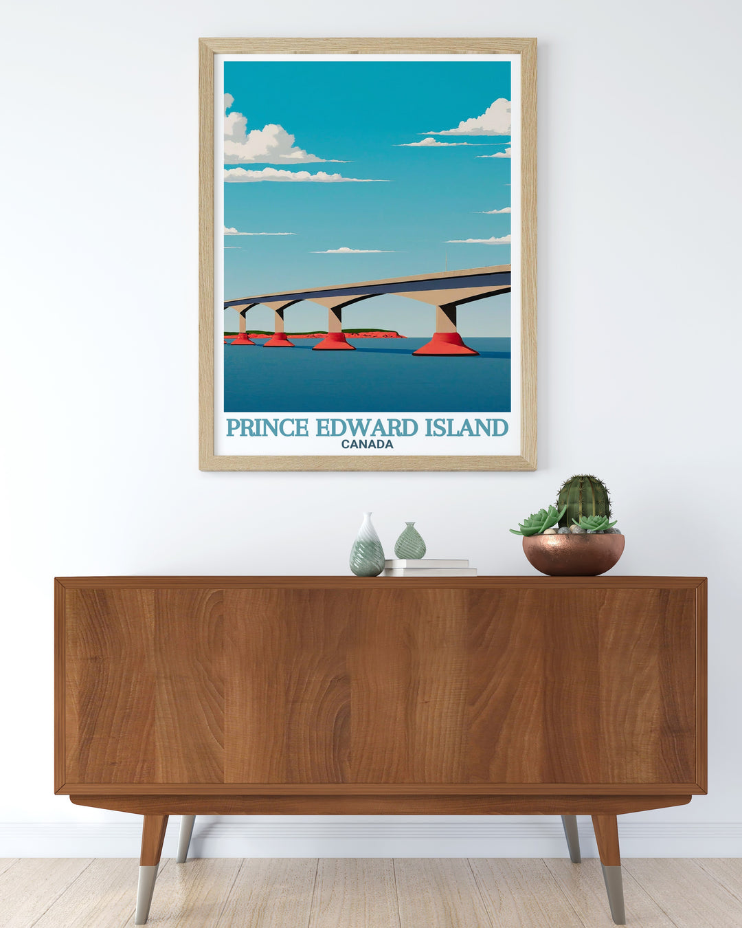Elegant home decor prints of Confederation Bridge featuring the iconic structure and its picturesque landscapes offering a serene and stylish addition to any living space making them ideal as birthday gifts or housewarming gifts.