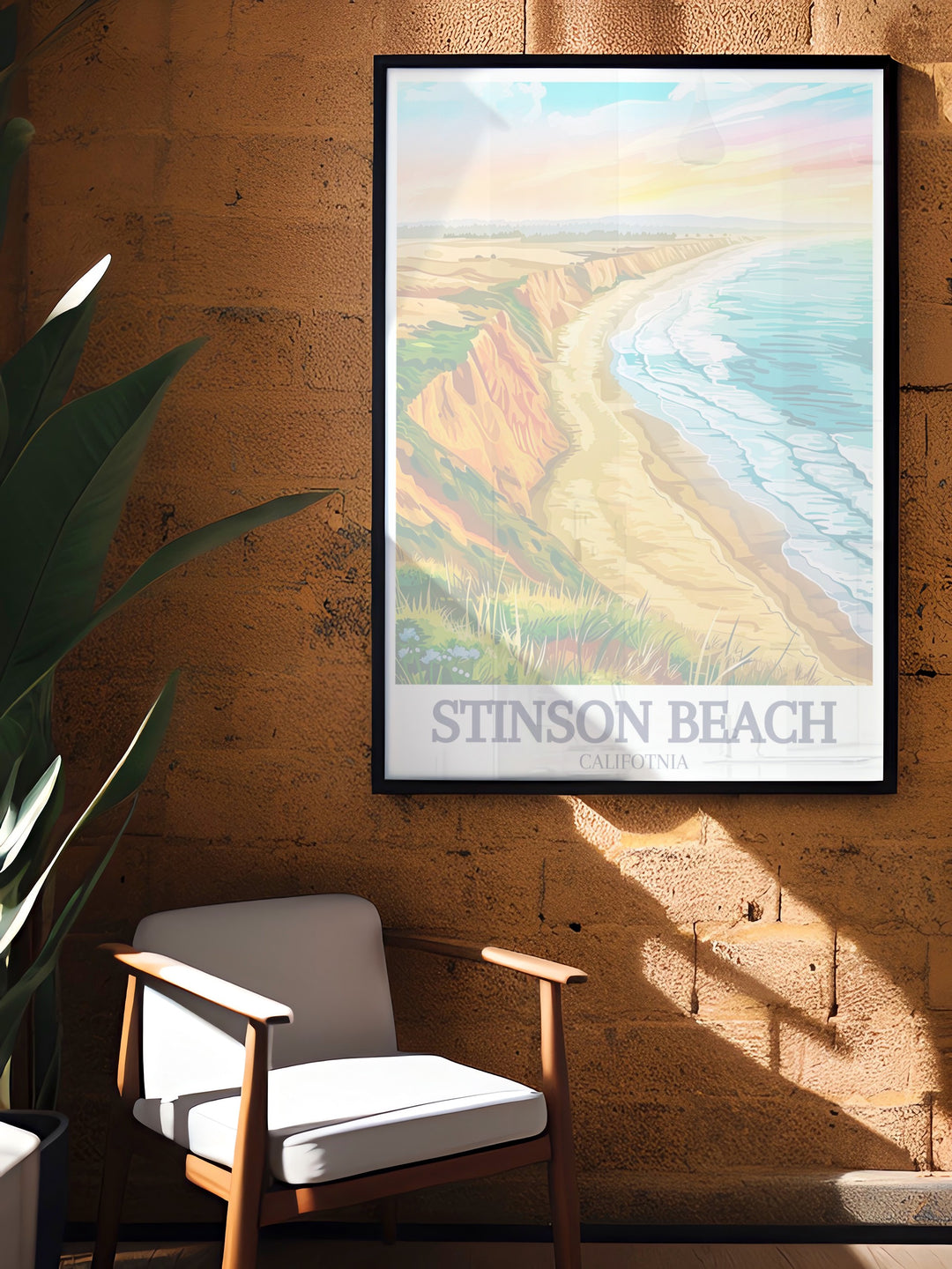 Our detailed art print of Stinson Beach and the Pacific Ocean highlights the natural beauty of Marin Countys coastline. The piece captures the calming essence of the beach and the vastness of the ocean, making it perfect for coastal decor and ocean themed home living spaces.