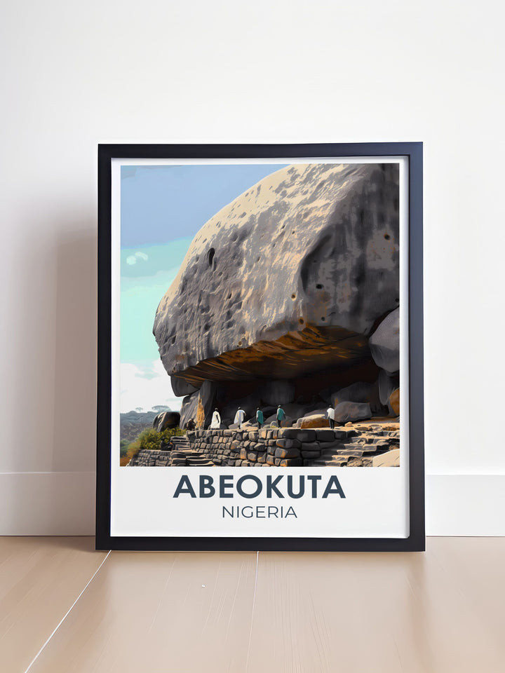 a poster of a rock formation in the middle of a room