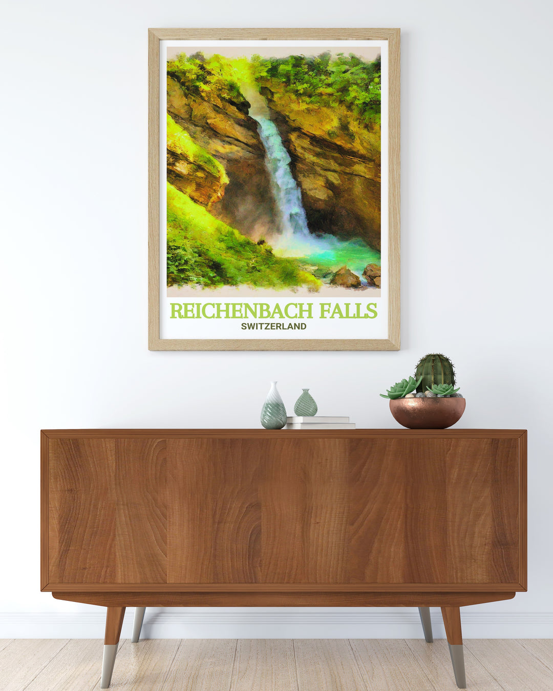 A fine art print of Reichenbach Falls, capturing one of Switzerlands most famous landmarks. This Switzerland travel print is ideal for those who love exploring nature, offering a beautiful reminder of the countrys majestic landscapes and powerful waterfalls.