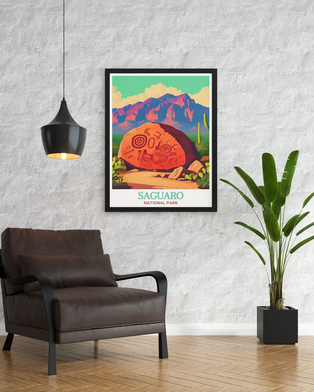 Transform your space with this Arizona wall poster, capturing the essence of Saguaro National Park and the historical significance of Signal Hill Petroglyphs, ideal for anyone who appreciates the rugged beauty of the desert.