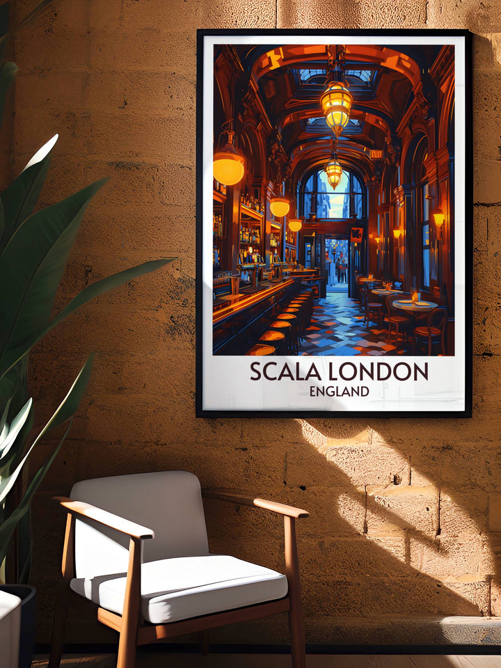 Elegant Scala London print highlighting the Art Deco beauty of the music venue perfect for bar and lounge areas this artwork celebrates Londons architectural and musical legacy an eye catching piece for any room in your home or office