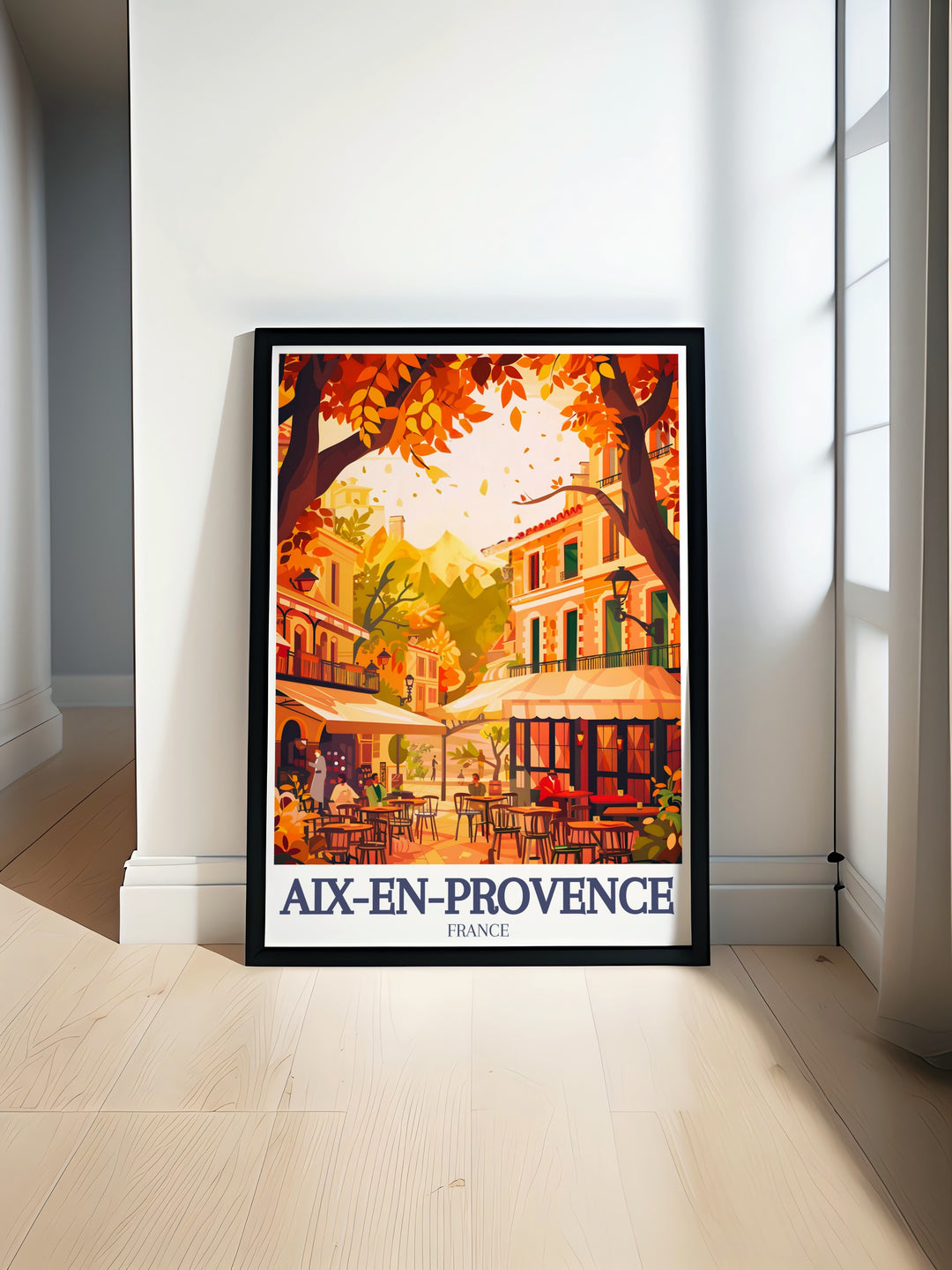 Colorful art print of Cours Mirabeau Quartier Mazarin showcasing vibrant market stalls and historic architecture perfect for adding a touch of Aix En Provence to your home decor and making an ideal gift for art lovers