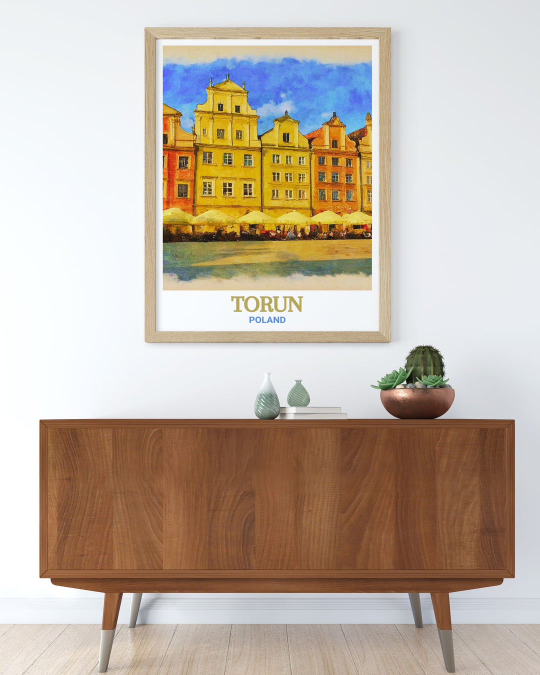 Captivating artwork of Toruns Old Town Market Square, highlighting the Gothic Town Hall and historic buildings that make this Polish city a UNESCO World Heritage site.