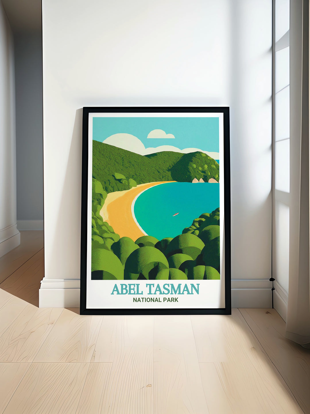 Immerse yourself in the breathtaking beauty of Abel Tasman Coast Track with this stunning National Park Poster showcasing the lush landscapes and pristine beaches of South Island NZ a perfect addition to your collection of New Zealand Wall Art and travel inspired home decor