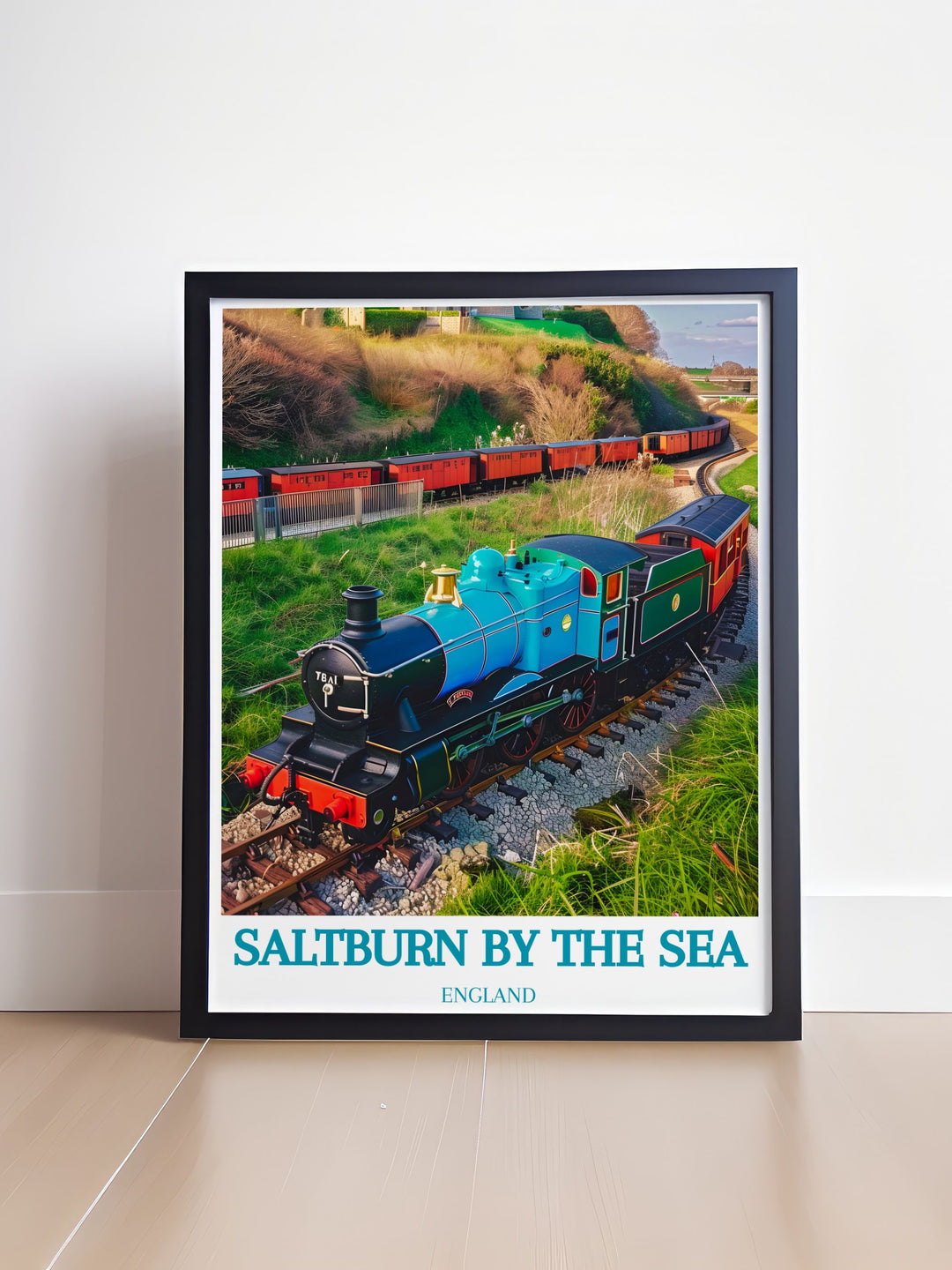 Elegant Yorkshire print of Saltburn Miniature Railway capturing the beauty of Saltburn Cliff Lift and Saltburn Pier a perfect choice for enhancing your living room with timeless British coastal scenery